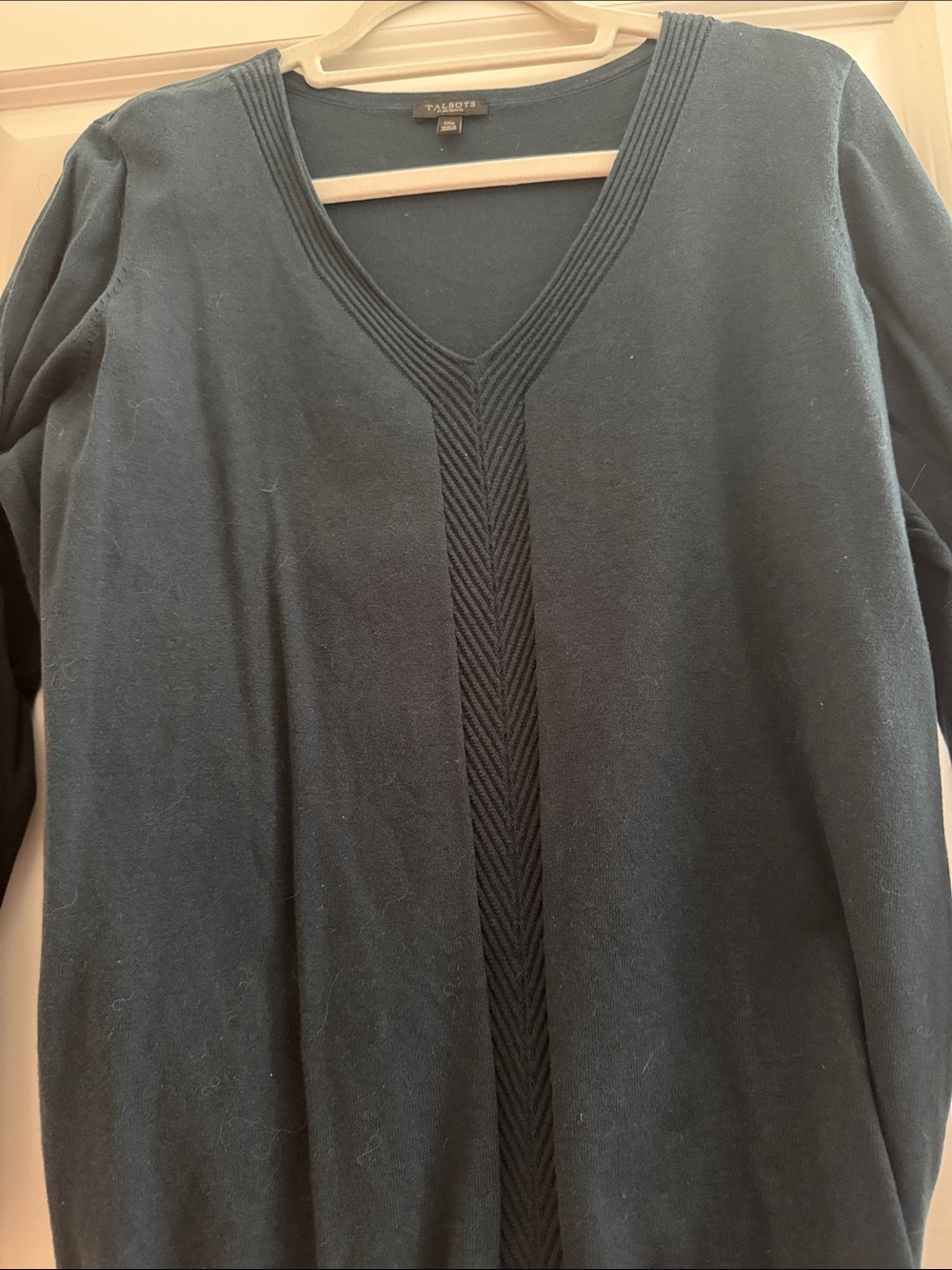 Talbots dark teal V-Neck Pullover with Center Chevron Rib